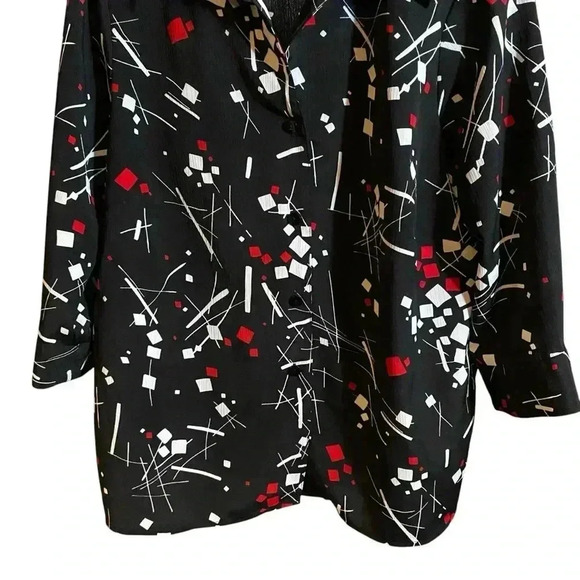 White Stag Women's Black Abstract Geometric Print Button Down Top Blouse 1X 16W - Picture 3 of 13